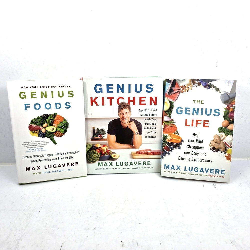 Lot of‎ 3 Max Lugavere Genius Life Kitchen Foods Hardcover Books Dust Covers NEW